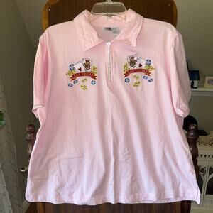 Vintage passion-I Las Vegas Bling Embroidered Zipper Polo Shirt Top XL Pink